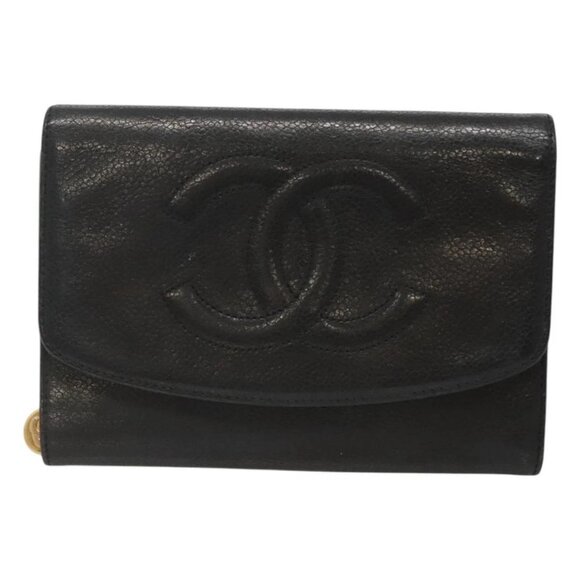 CHANEL Wallet Caviar Skin Black CC Auth - Picture 1 of 16